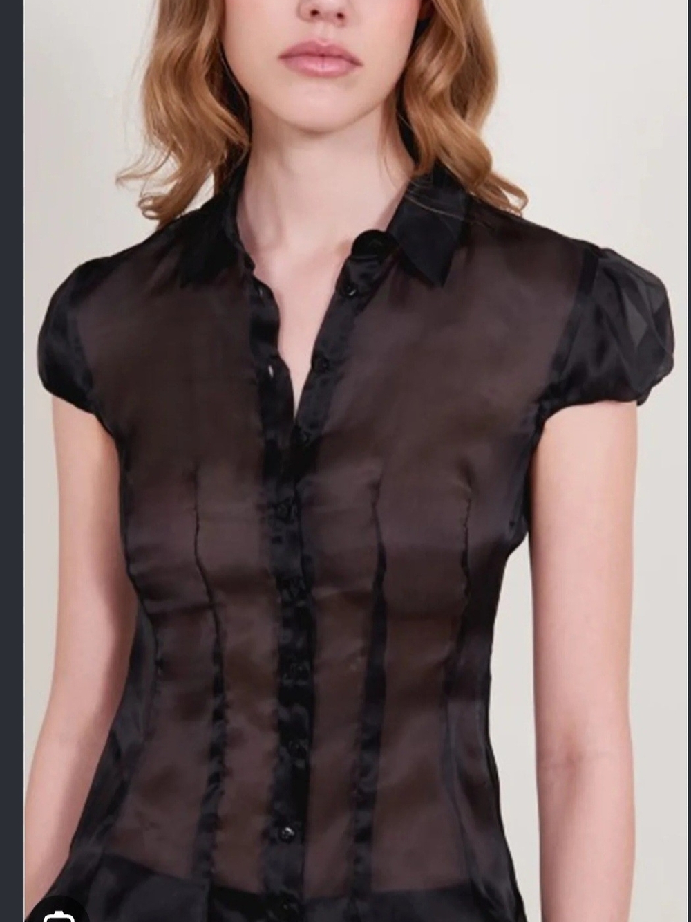 FANG Sheer Black Short-Sleeve Button-Down Blouse Size Small NWT